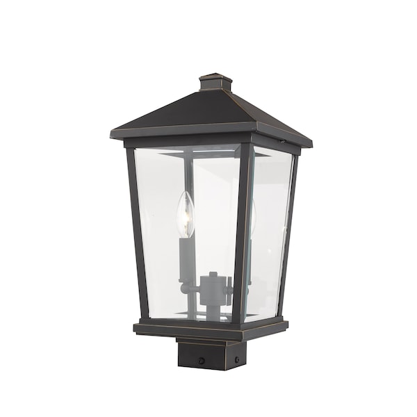 Beacon 2 Light Outdoor Post Mount Fixture, Oil Rubbed Bronze & Clear Beveled